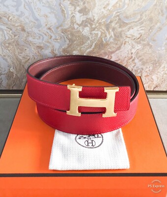 Hermès Swift Epsom Casaque Rouge H 32mm Reversible Belt Sz 85 | eBay