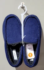 Goodfellow Arlo Navy Blue Faux Fur Lined Moccasin Slippers -- Sz Small Shoe 7/8