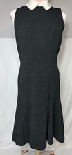 RALPH LAUREN Black Micro Dot Jacquard Stretch Contrast Collar Fit Flare Dress 4