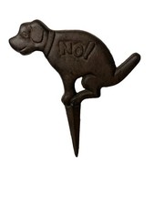 XLARGE HUGE Lawn Yard Garden Stake 14" cast iron pet NO DOG POOPING POOP SIGN