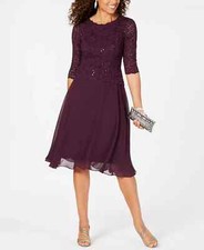Alex Evening Sequined Laced Dress Plum Size 14