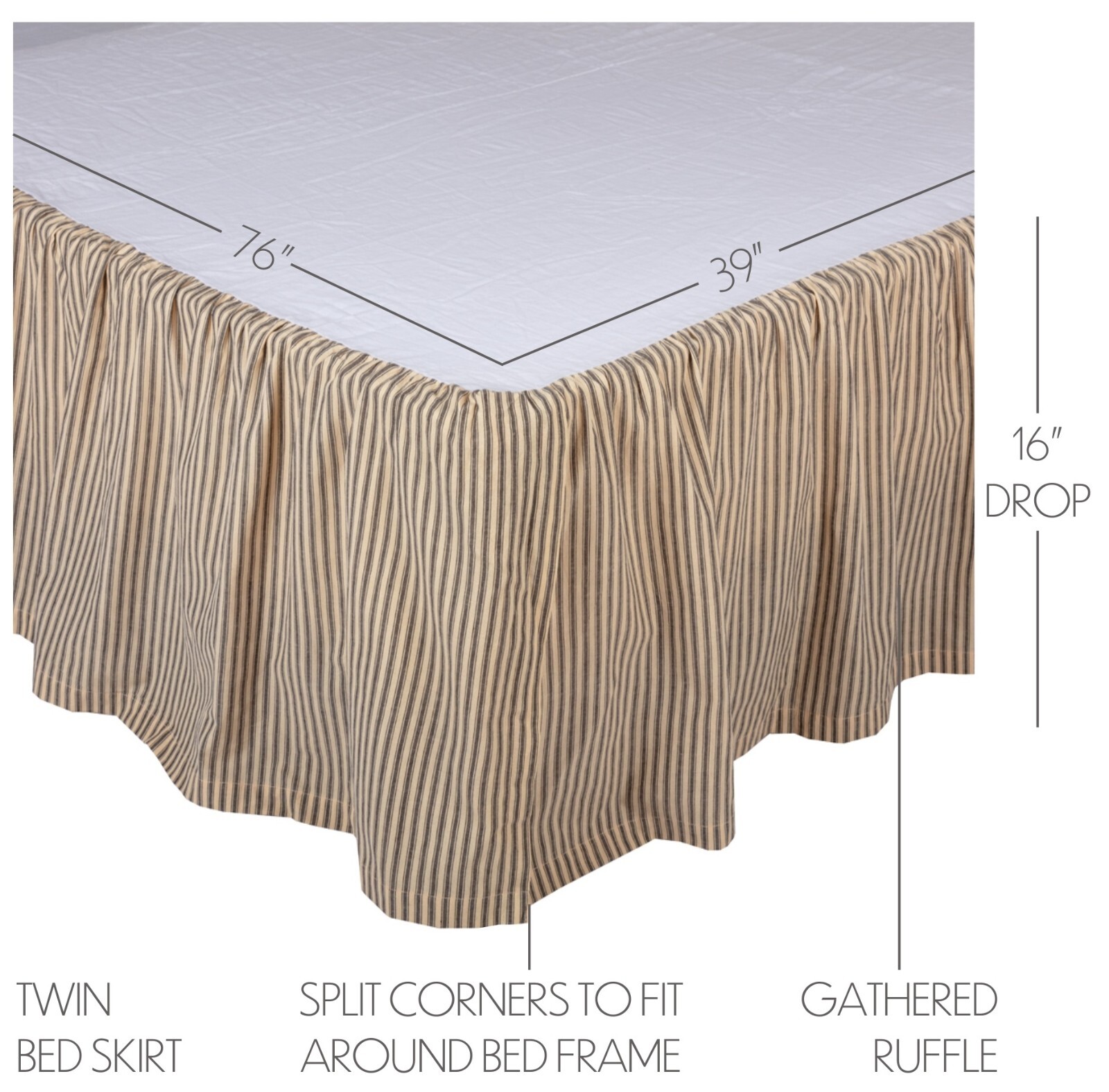 Farmhouse Chic Bed Skirt Ticking Stripe Dark Cream & Black Cotton Sawyer Mill