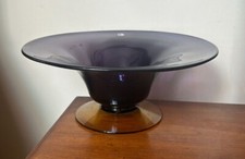 Blenko Hand Blown Violet and Topaz Pedestal Bowl 9322