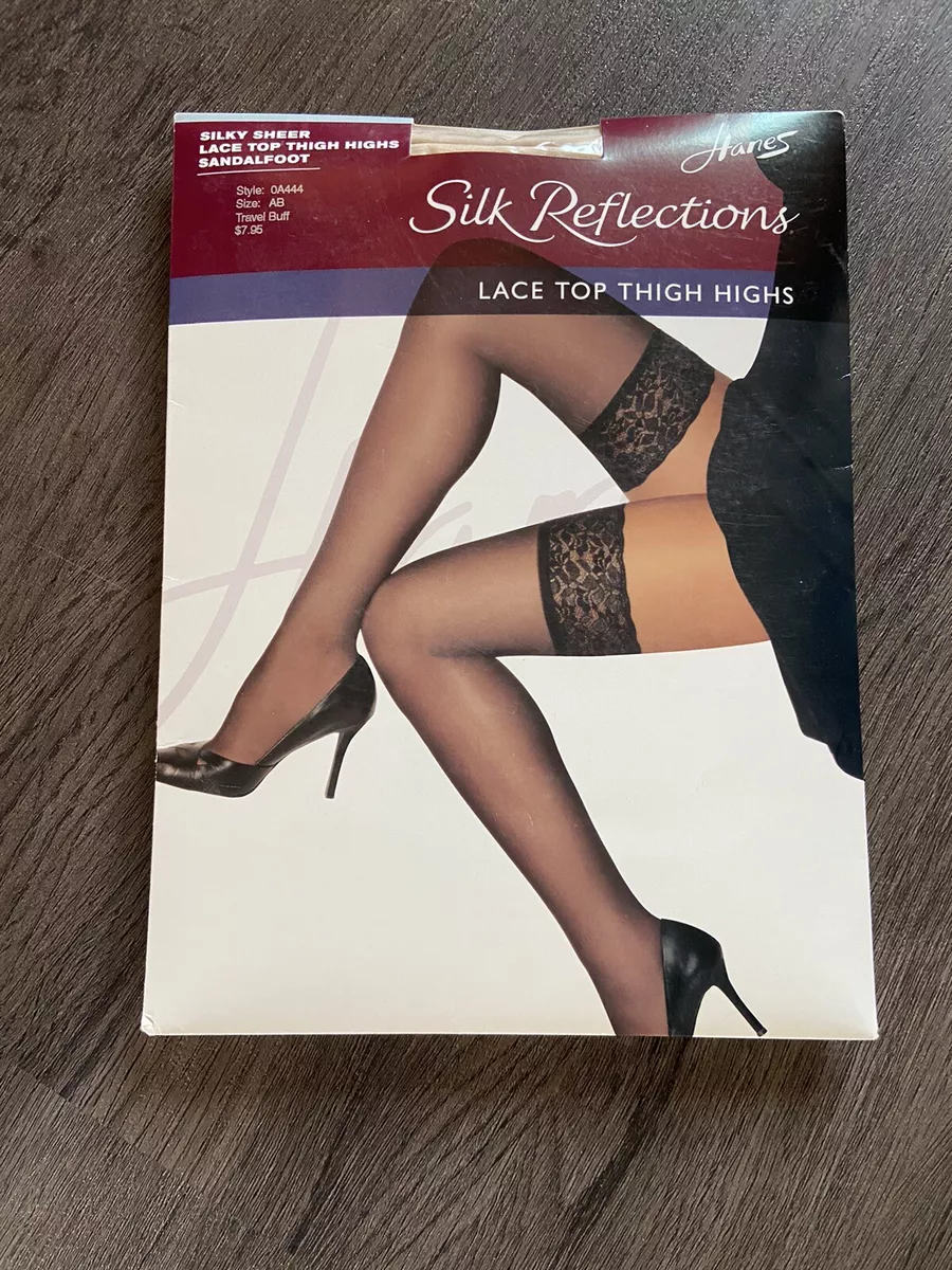 Hanes SILK REFLECTIONS Silky Sheer Lace THIGH HIGHS Size AB Travel Buff NEW