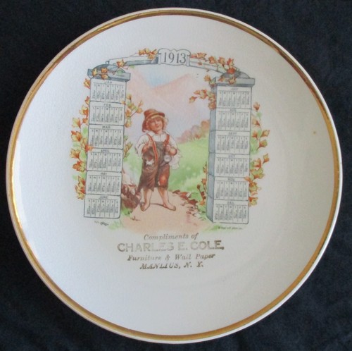 1913 Souvenir Werbung Kalender Teller Charles Cole Manlius New York - Bild 1 von 5