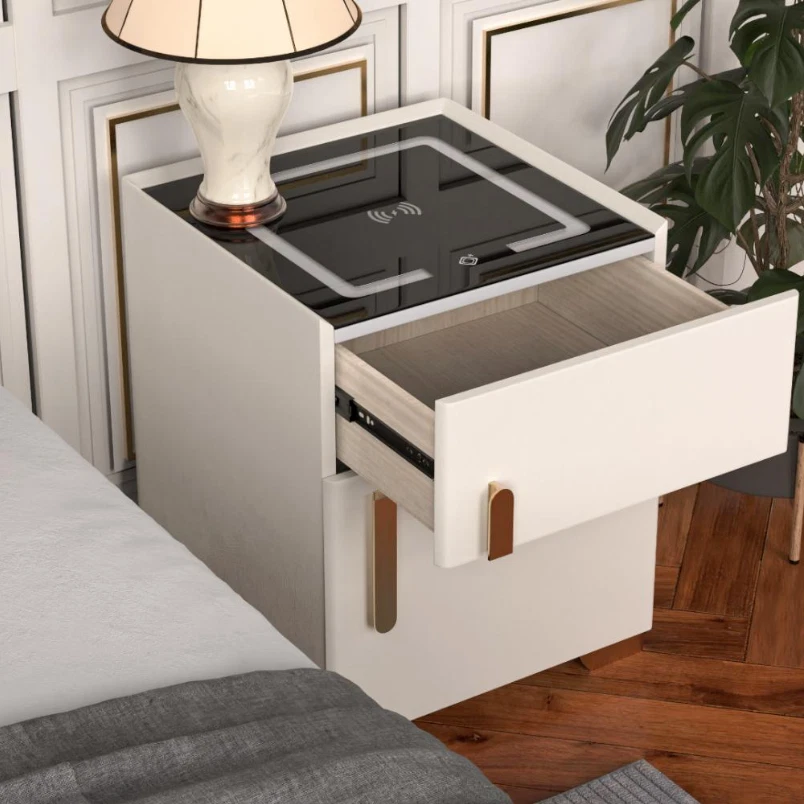 Mesa de cabeceira inteligente com cofre de segurança, luz de 3 cores, carregamento sem fio - Imagem 4 de 4