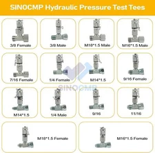 SINOCMP 14Pc Tee Fittings Hydrulic Presure Test Connector Set Coupling Excavator