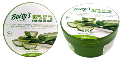 Aloe Vera Gel 2 x 300 ml  Betty's Nature 92% Aloe-Vera für Körper Gesicht Hände