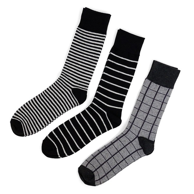 Men's 3 Pairs Black Striped Dress Socks (3PKSDRSY5) eBay