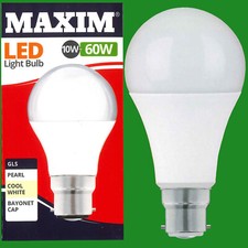 12x 10W (=60W) GLS BC B22 LED Light Bulb Lamp, 4000K Cool White 806Lm