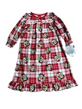 Disney Baby Minnie Mouse Nightgown Pajamas Red Plaid Christmas Wreath Size 2T