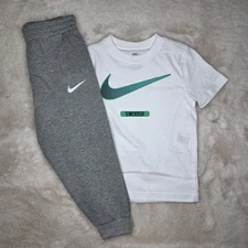 Nike Short Sleeve T-Shirt & Jogger 2 Pc Outfit Set White/Gray Size 5 Boys NWT
