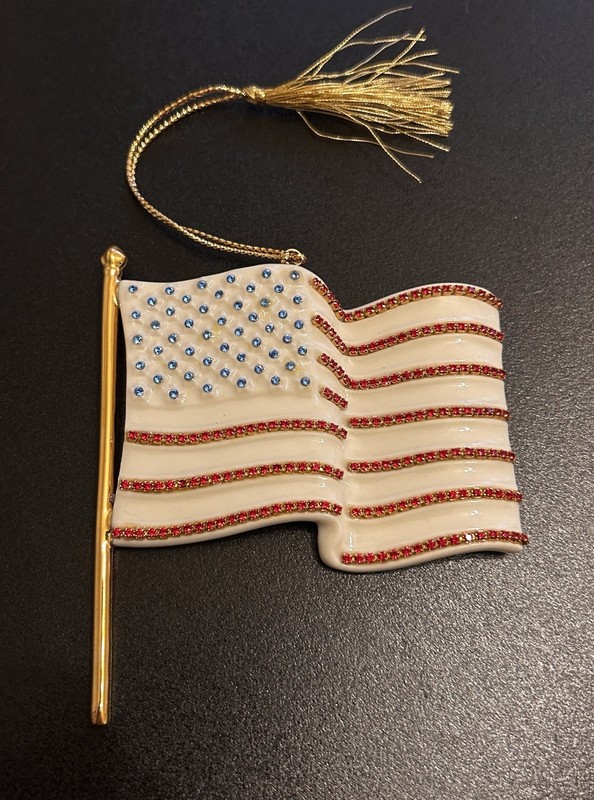 2002 Lenox "The Jeweled Flag Ornament" American-24K-w/Swarovski Crystals