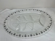 Vintage Glasbake Meat Glass Serving Platter 15.5 Fleur De Lis Mid-Century