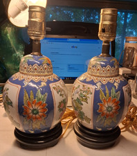 VINTAGE.EXCLUSIVE.EXOTIC.Pair of Antique Chinese Ginger Jar Lamps Hand Painted