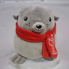 Coca-Cola Seal Plush Basic Fun Trendy Arctic Grey Red Scarf Stuffed Animal 34130
