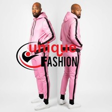 Men's Pink/Black Real Leather TrackSuit Sweatsuit With Hoodie Jacket Trousers