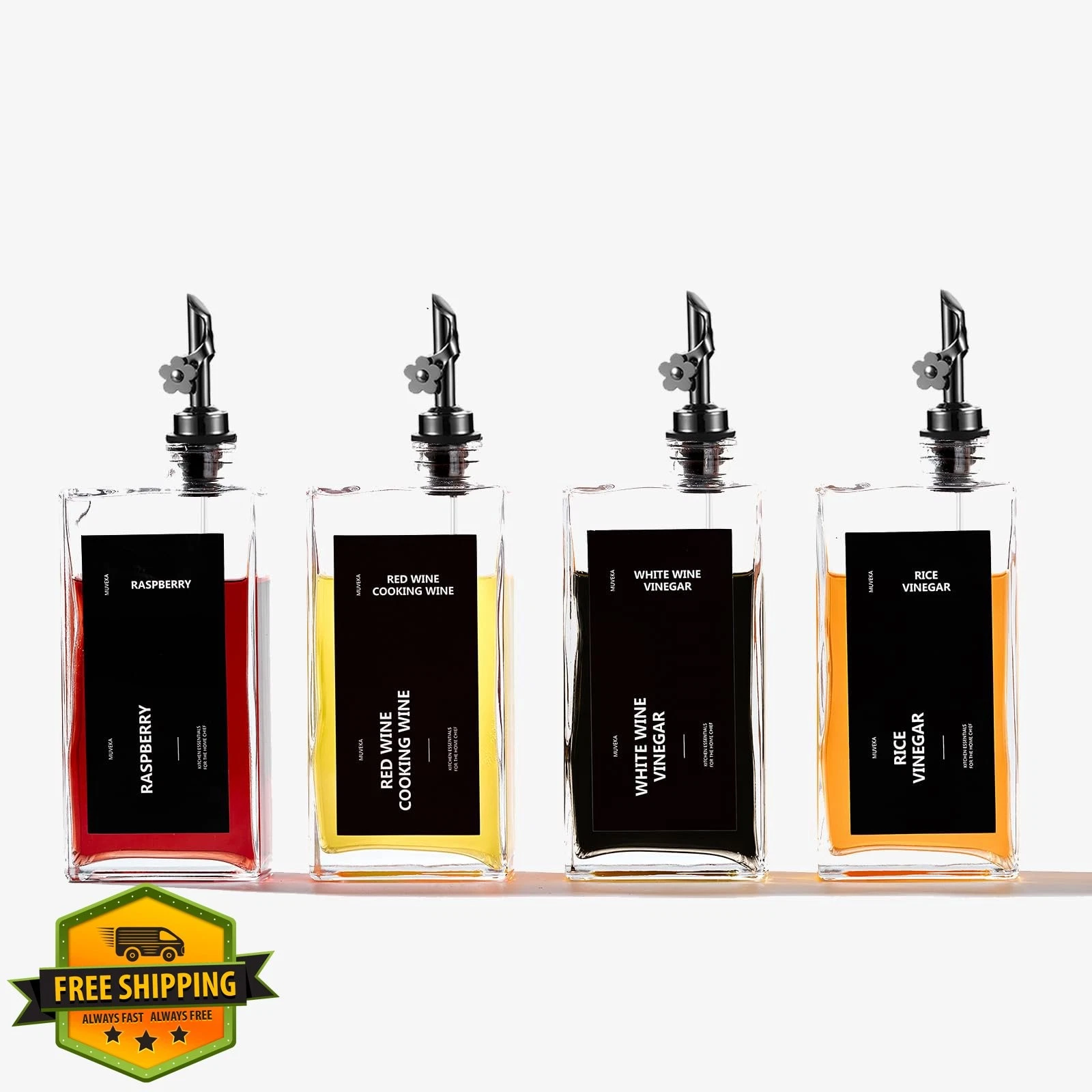 MUVEKA Black Daisy 16.9oz Oil/Vinegar Dispenser 4 Pack