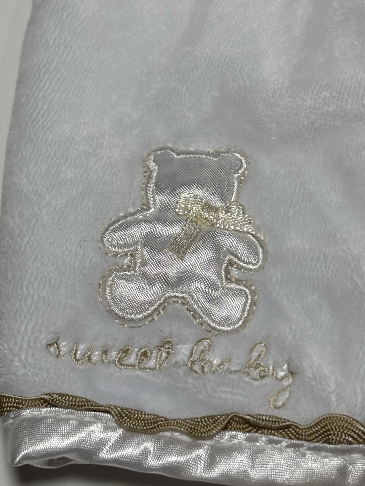 Carters Bear Lovey White Gold Security Blanket Satin Trim Rattle 12" RARE HTF