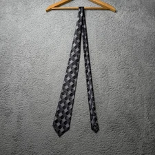 Van Heusen Neck Tie Mens Black and Gray Polka Dot Silk