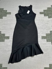 Banana Republic Midi Dress Womens 2 Black Stretch Asymmetrical Flounce Hem Party