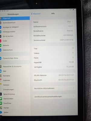 Apple iPad Air 9,7 Zoll 16 GB Grau Wi Fi iOS Tablet aus Apple iPad Serie