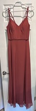 Azazie Bridesmaid Dress Terracotta Rust A2 Chiffon V-Neck Flowy Formal Gown EUC