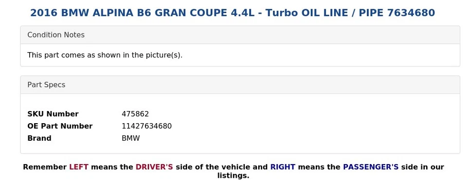 BMW ALPINA B6 2016 gran cupé 4,4 L - turbo línea de aceite/tubo 7434680 Foto 4 de 4