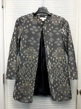 H&M Long Line Textured Woven Black White Tan Open Front Blazer Jacket Size 4