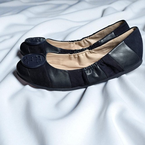 Tommy Hilfiger Ballet Flats Woman 8.5 Navy Blue Logo Detail Comfortable READ - Picture 2 of 11