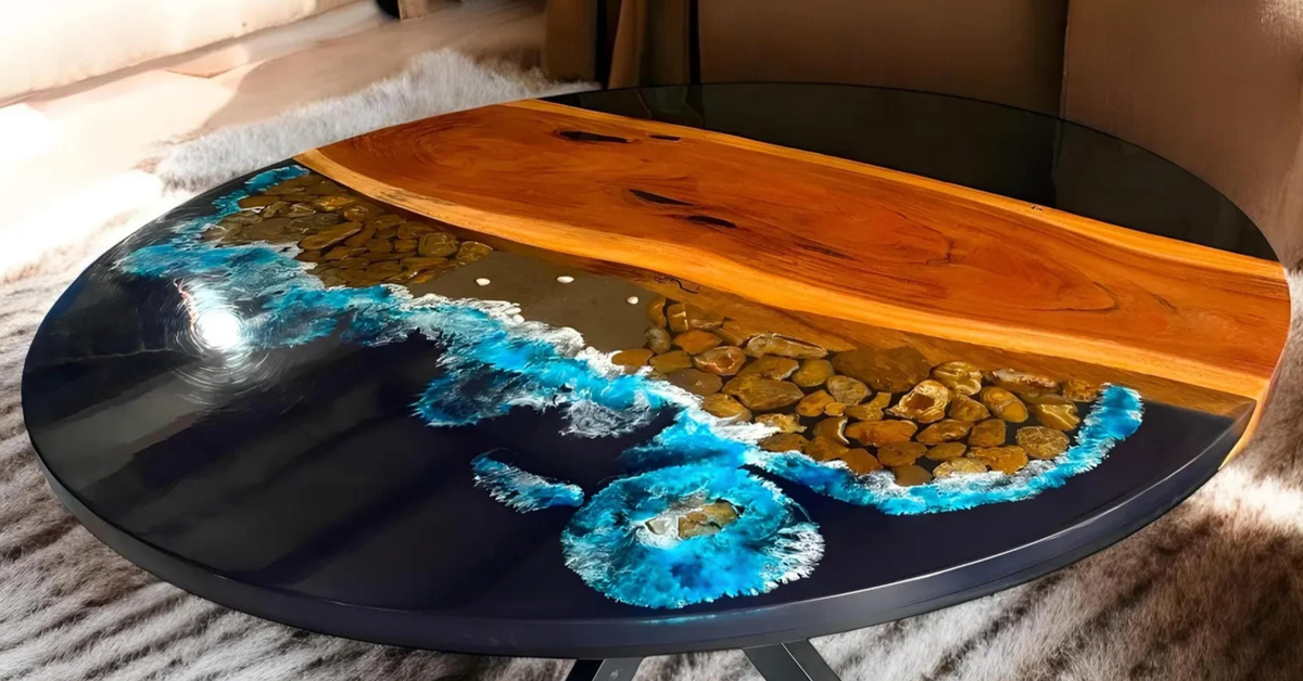 Epoxy Ocean Coffee Table – Handmade Resin River Table Unique Ocean