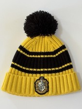 Wizarding World of Harry Potter Hufflepuff Beanie Yellow Black Pom Hat
