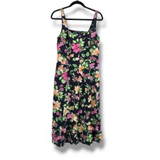 Old Navy Womens Floral Linen Blend Midi Sundress Navy Blue Pink Orange Size M