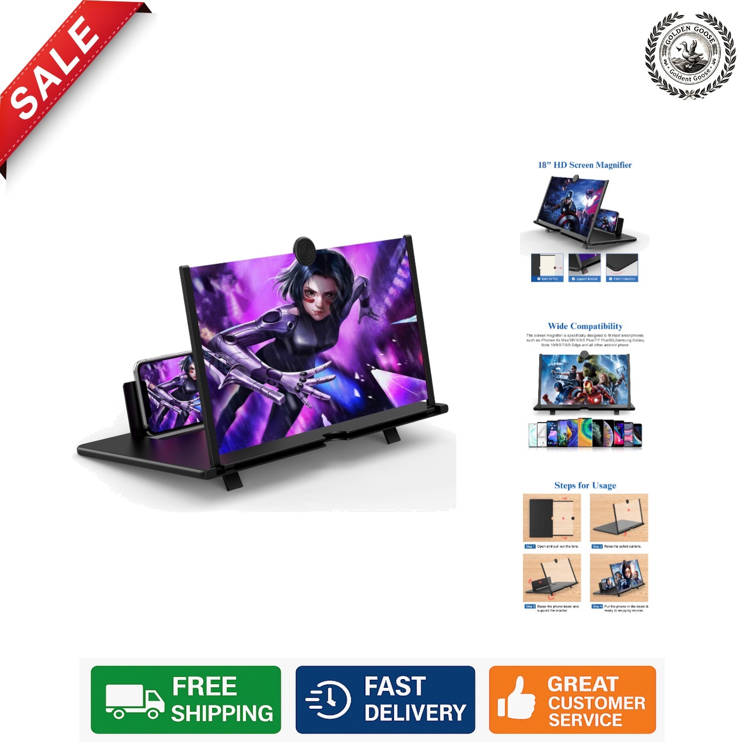 18-Inch 3D HD Screen Magnifier - Foldable Phone Stand for Ul