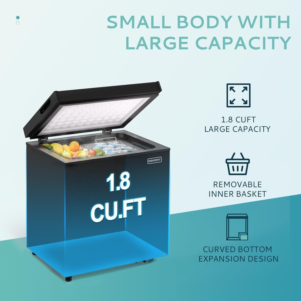 Top Box Freezer EUHOMY 1.8 Cu.Ft Chest Freezer, Small Deep Freezer Top Door, Black ...