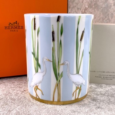 Hermes Paris Becher Tasse LES MATINS DE L'ETANG Vogel Porzellan Geschirr mit Etui