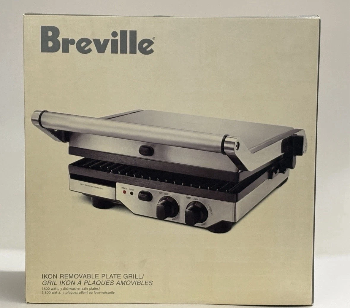 Breville BGR400XL Ikon 1800W Removable Plate Grill • Open Box • Never Used