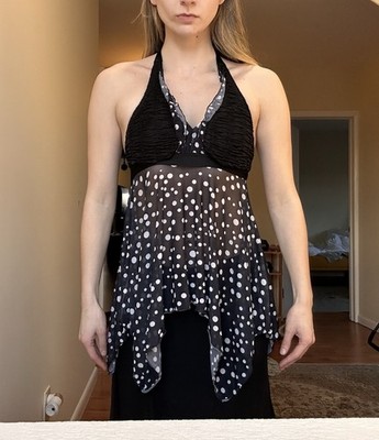 y2k asymmetrical Polka dot halter top with built in bra size small
