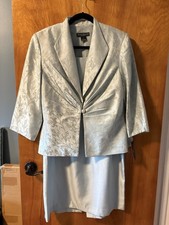 Jessica Howard Evenings 2 Pc Light Blue Dress & Brocade Gathered Jacket sz 14P