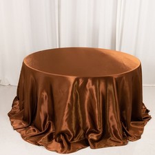 132" CINNAMON BROWN Satin Round TABLECLOTH Wedding Party Table Linens Party
