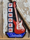 VINTAGE FENDER PORCELAIN SIGN OLD MUSIC INSTRUMENT GUITAR MUSICAL STRATOCASTER