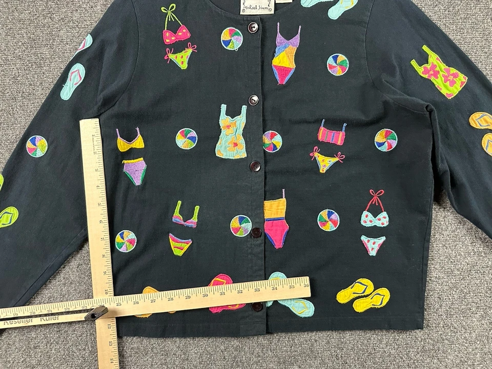 De Colección Michael Simon Lite Cárdigan Abotonado Damas L Chanclas Bikini Bordado Foto 4 de 4