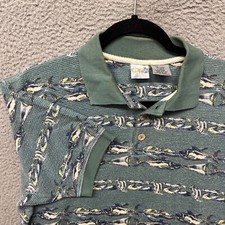Vtg OP Sport Hawaiian Polo Shirt Men M Green Tropical Fish 90s Y2K Ocean Pacific