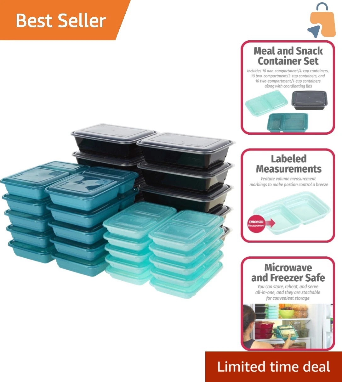 Assorted BPA-Free Food Storage Containers - 30 Sets, Shatterproof & Color-Coded
Opens in a new windo