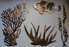 Sea Collection (4 Pieces) - Metal Wall Art - Copper Size Varies Per Piece