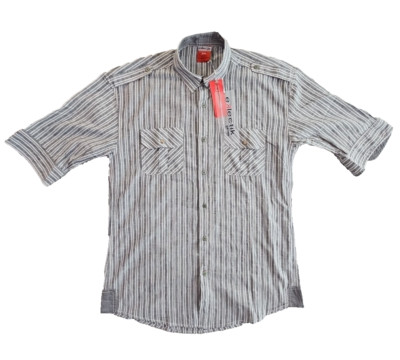 Eklectik Genes Co. Button-Up Shirt Men's 2XL Gray Stripe Half Sleeve Jeanetik