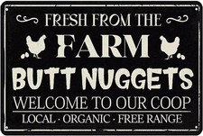 Fresh From The Farm Butt Nuggets Metal Tin Sign Chicken Decor for Coop Vintage M