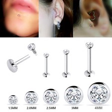 3pc 16g Zircon Internal Thread Labret Stud Monroe Lip Steel 6-10mm Bar Piercing