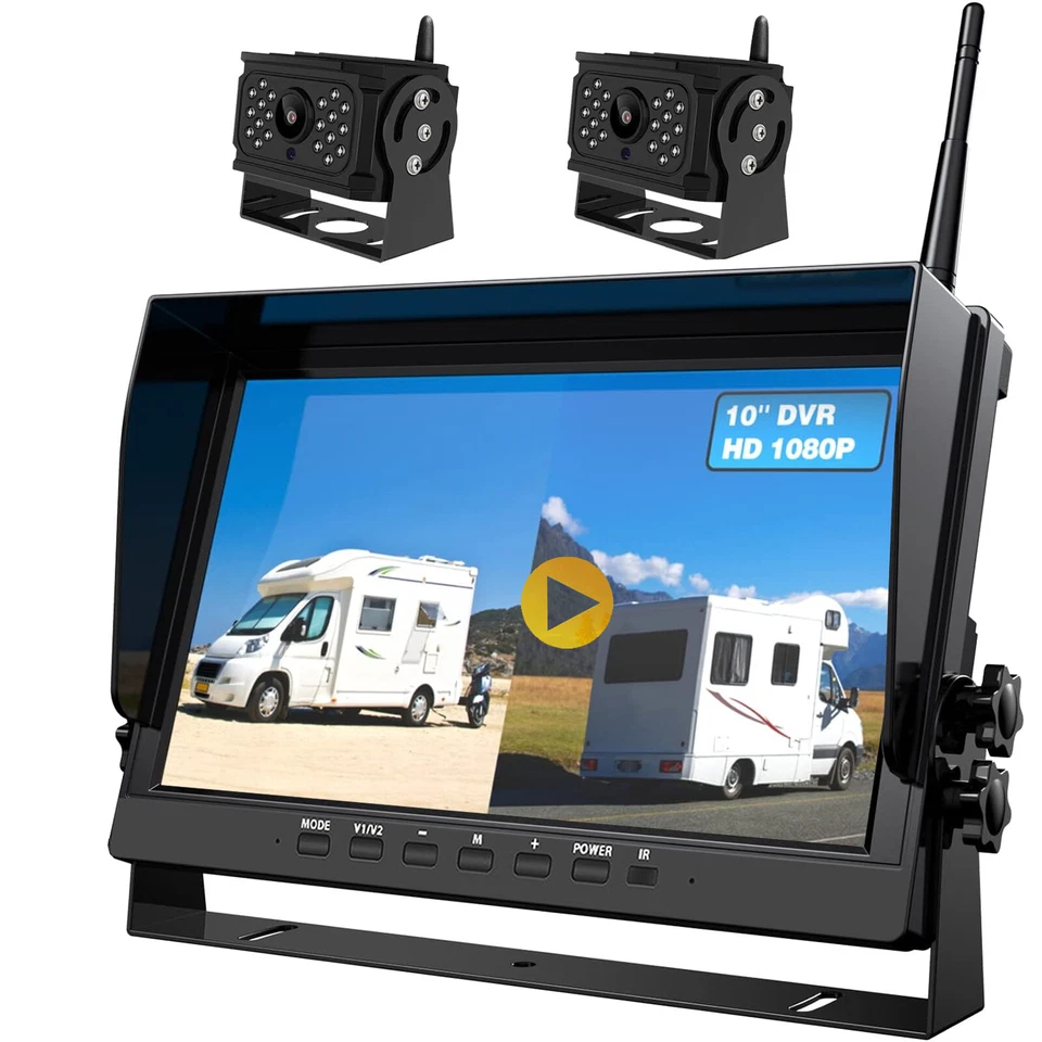 10.1" 1080P Wireless Rear Side Backup Camera DVR Quad Split Monitor for RV/Truck - Image 3 of 4
