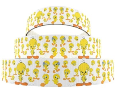 7/8 inch (1 yard) Yellow Bird cartoon Printed Grosgrain Ribbon 1260757